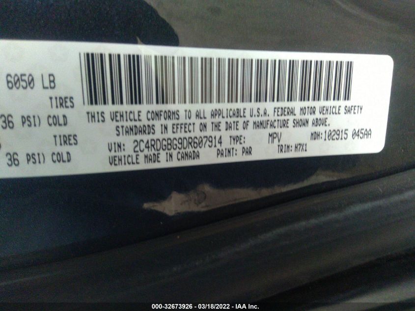 2013 DODGE GRAND CARAVAN AMERICAN VALUE PKG 2C4RDGBG9DR607914