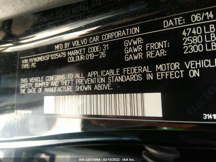 2015 VOLVO V60 T5 DRIVE-E PREMIER YV140MEK5F1225479