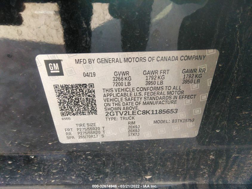 2019 GMC SIERRA 1500 LIMITED 2GTV2LEC8K1185653
