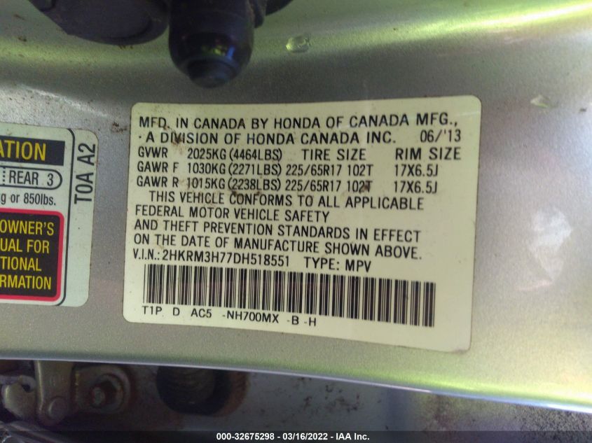 2013 HONDA CR-V EX-L 2HKRM3H77DH518551