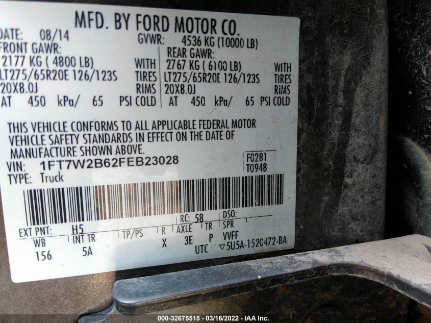 2015 FORD SUPER DUTY F-250 SRW LARIAT/PLATINUM 1FT7W2B62FEB23028