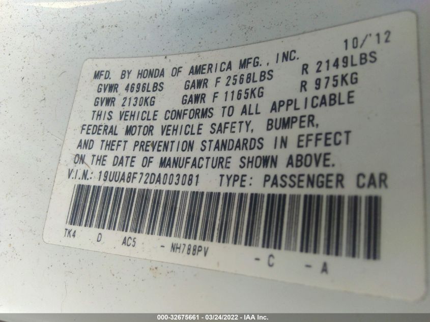 2013 ACURA TL ADVANCE 19UUA8F72DA003081