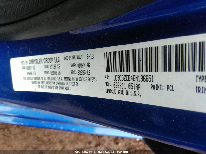 2014 DODGE AVENGER SXT 1C3CDZCB4EN136651
