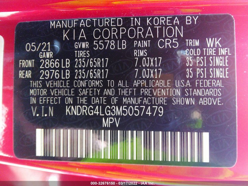 2021 KIA SORENTO HYBRID S KNDRG4LG3M5057479