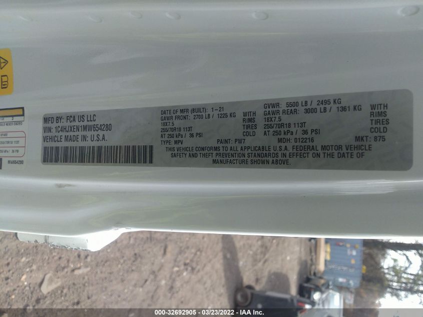 2021 JEEP WRANGLER UNLIMITED SAHARA 1C4HJXEN1MW654280