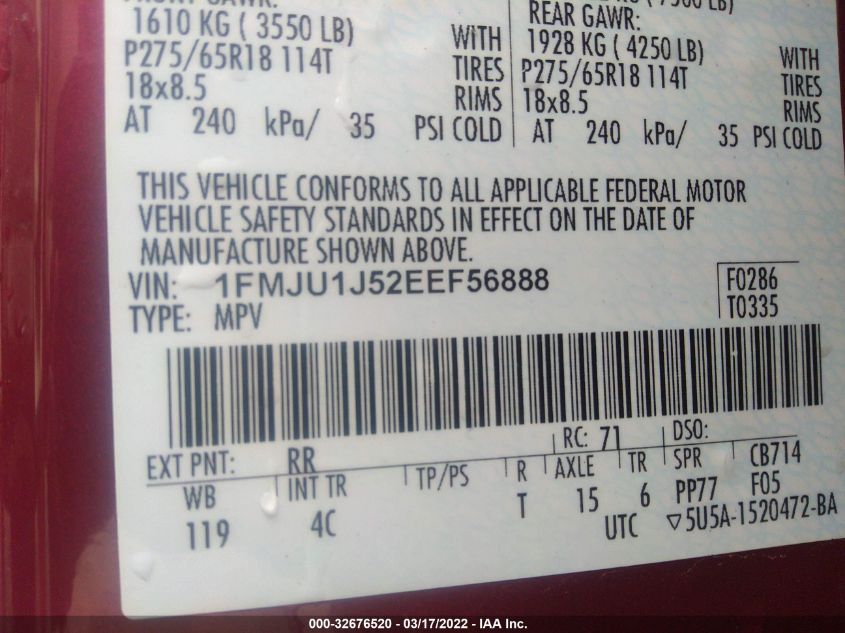 2014 FORD EXPEDITION XLT 1FMJU1J52EEF56888
