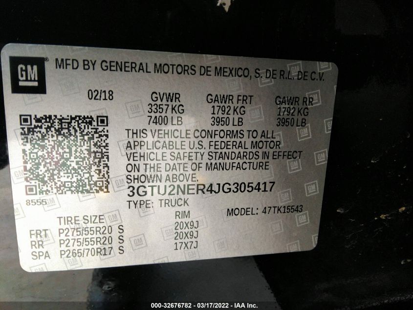 2018 GMC SIERRA 1500 SLT 3GTU2NER4JG305417