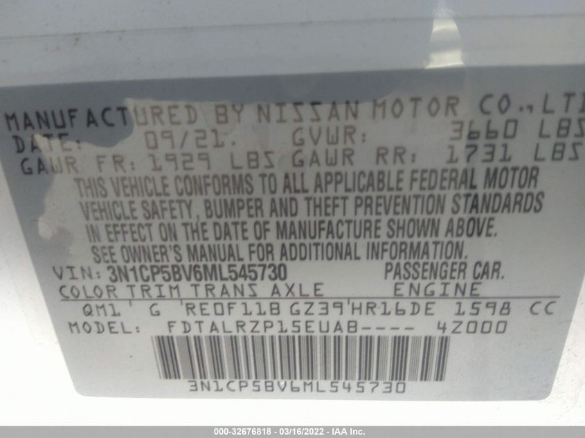 2021 NISSAN KICKS S 3N1CP5BV6ML545730