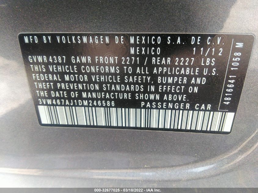 2013 VOLKSWAGEN GLI AUTOBAHN 3VW467AJ1DM246586