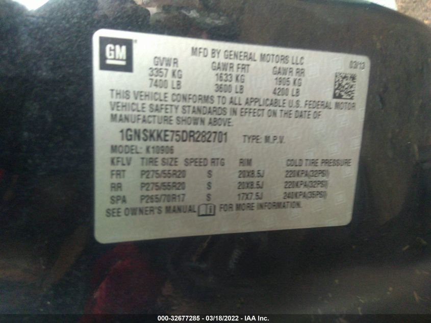 2013 CHEVROLET SUBURBAN LTZ 1GNSKKE75DR282701