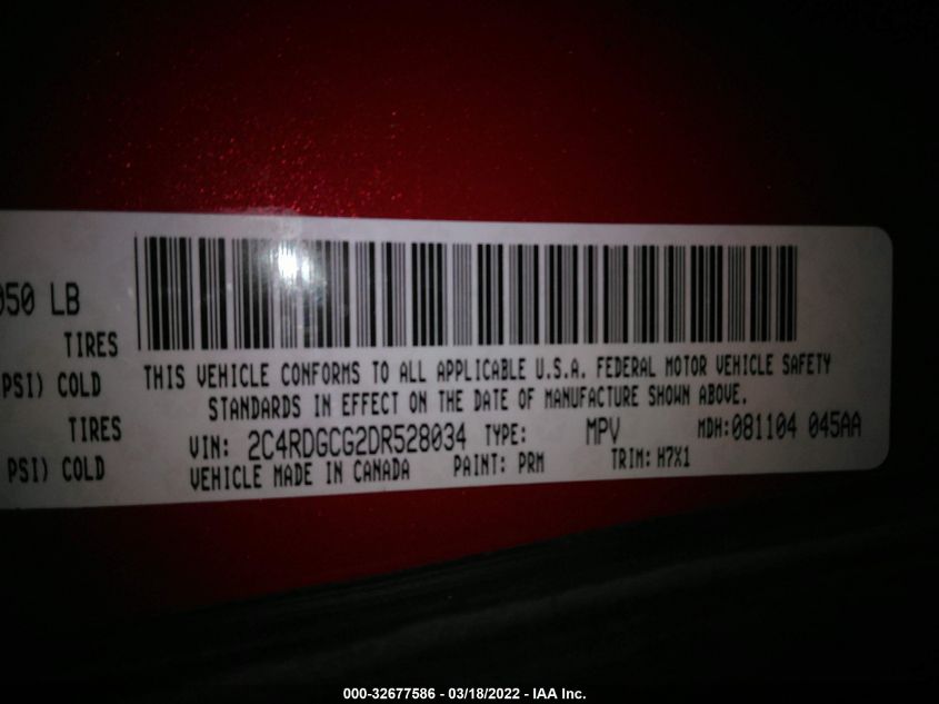 2013 DODGE GRAND CARAVAN SXT 2C4RDGCG2DR528034