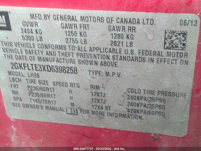 2013 GMC TERRAIN SLE 2GKFLTE3XD6398258