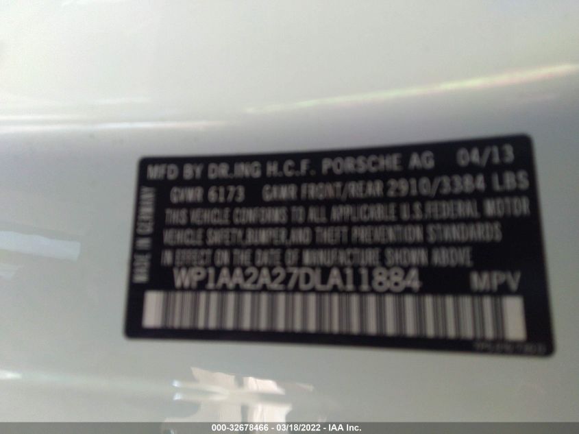 2013 PORSCHE CAYENNE WP1AA2A27DLA11884