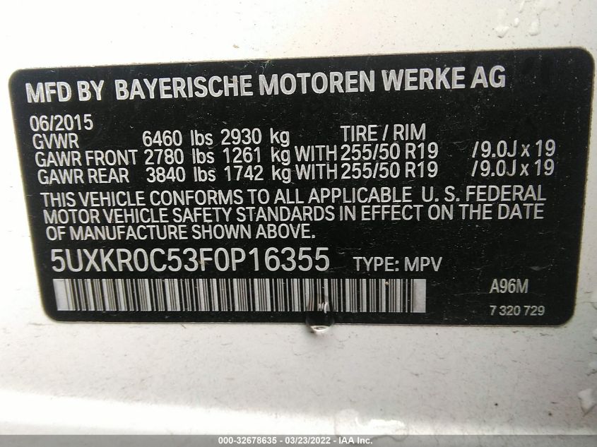 5UXKR0C53F0P16355 2015 BMW X5, photo no. 9