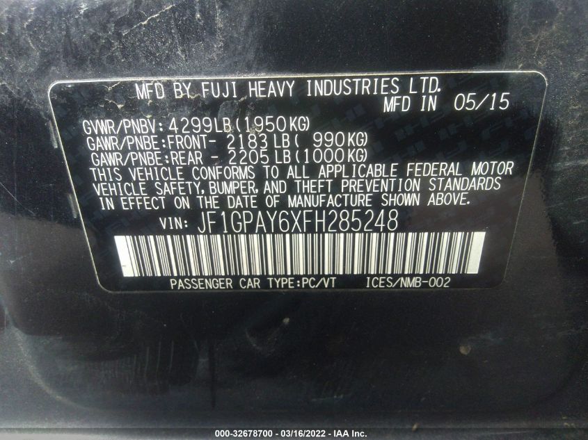 2015 SUBARU IMPREZA WAGON 2.0I SPORT PREMIUM JF1GPAY6XFH285248