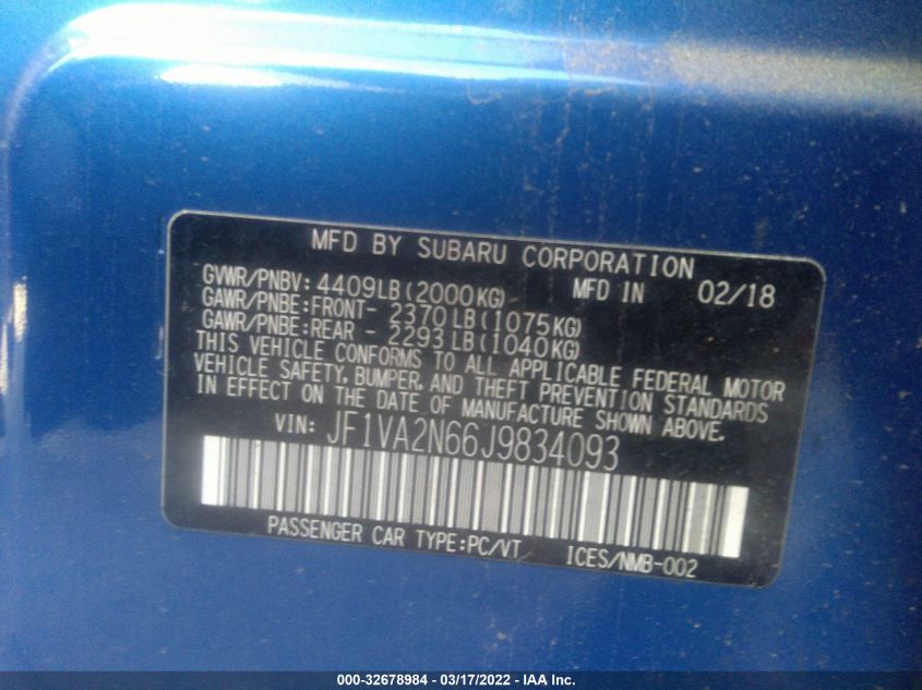 2018 SUBARU WRX STI JF1VA2N66J9834093