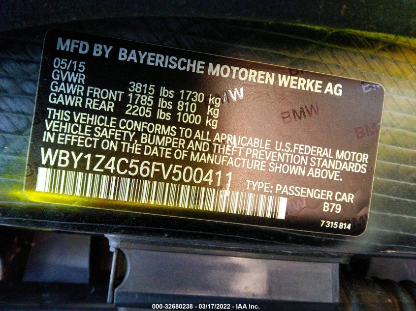 2015 BMW I3 WBY1Z4C56FV500411