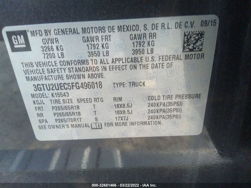 2015 GMC SIERRA 1500 SLE 3GTU2UEC5FG496018