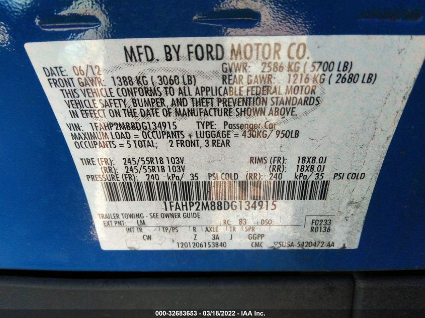 2013 FORD SEDAN POLICE INTERCEPTOR 1FAHP2M88DG134915