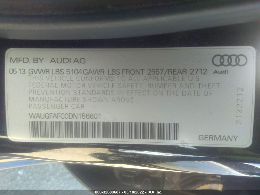 2013 AUDI A6 2.0T PREMIUM PLUS WAUGFAFC0DN156601