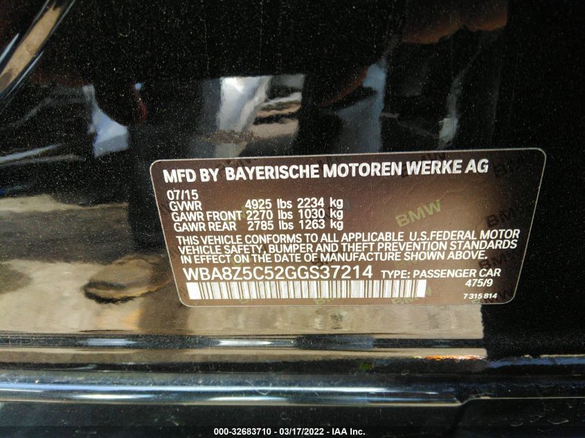 2016 BMW 3 SERIES GRAN TURISMO 328I XDRIVE WBA8Z5C52GGS37214