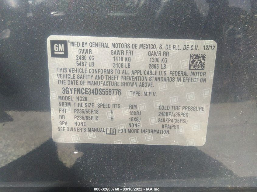 2013 CADILLAC SRX LUXURY COLLECTION 3GYFNCE34DS568776