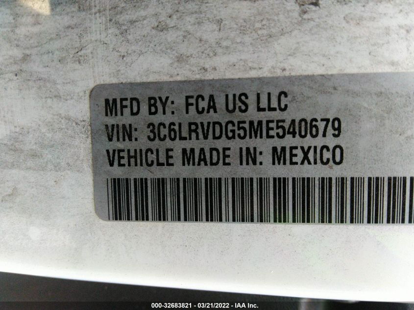 2021 RAM PROMASTER CARGO VAN 3C6LRVDG5ME540679