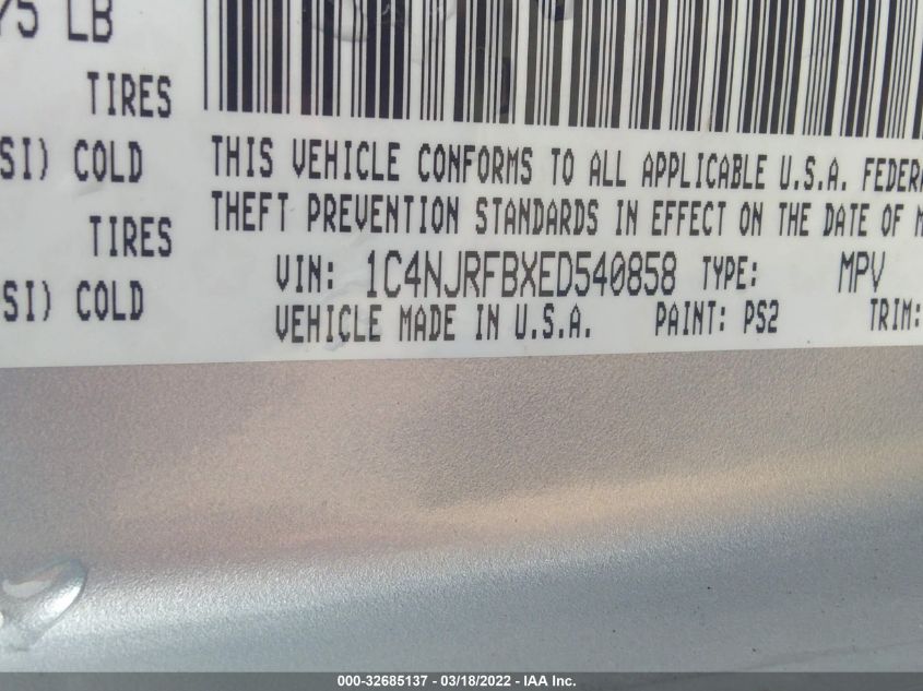 2014 JEEP PATRIOT LATITUDE 1C4NJRFBXED540858