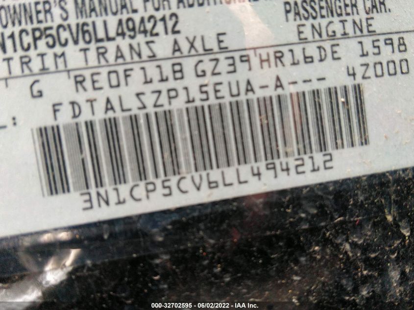 2020 NISSAN KICKS SV 3N1CP5CV6LL494212