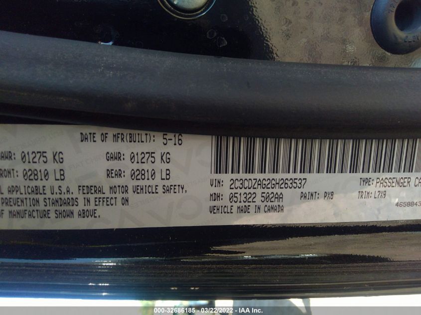 2016 DODGE CHALLENGER SXT 2C3CDZAG2GH263537