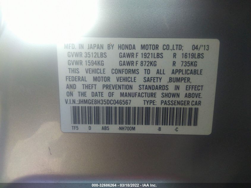 2013 HONDA FIT JHMGE8H35DC046567
