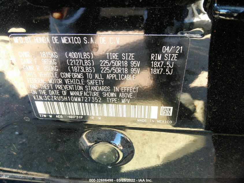 2021 HONDA HR-V SPORT 3CZRU5H10MM727352
