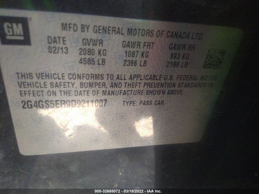 2013 BUICK REGAL PREMIUM 1 2G4GS5ER9D9211007