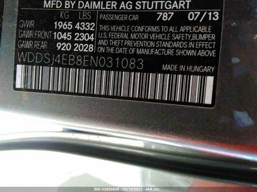 2014 MERCEDES-BENZ CLA-CLASS CLA 250 WDDSJ4EB8EN031083