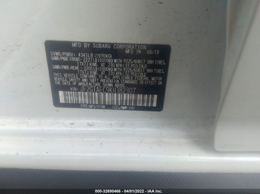2019 SUBARU CROSSTREK PREMIUM JF2GTAEC9KH382307