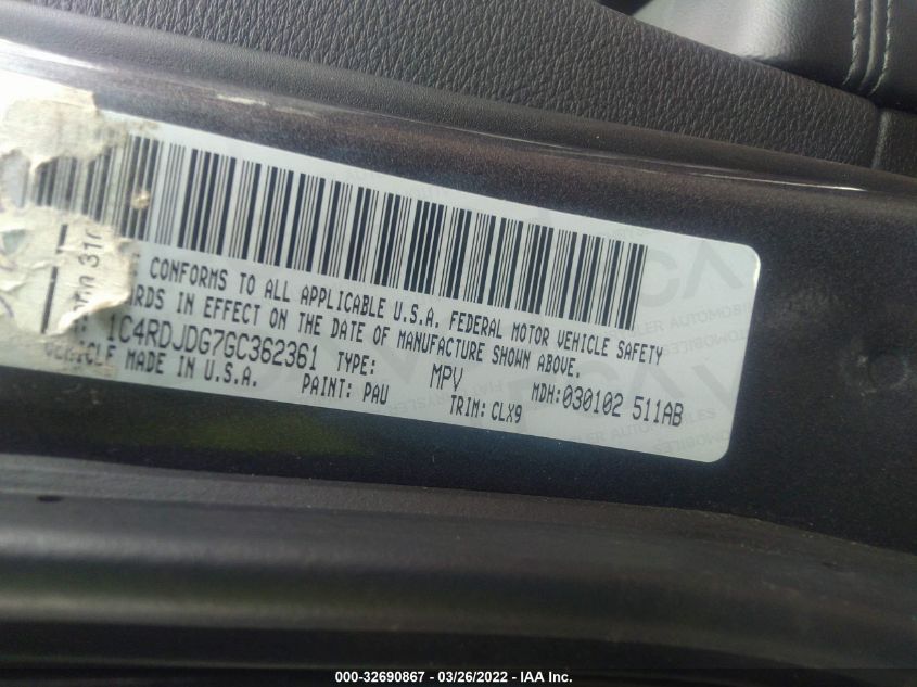 2016 DODGE DURANGO LIMITED 1C4RDJDG7GC362361