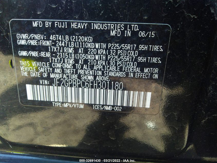 2015 SUBARU XV CROSSTREK HYBRID TOURING JF2GPBPC6FH301180