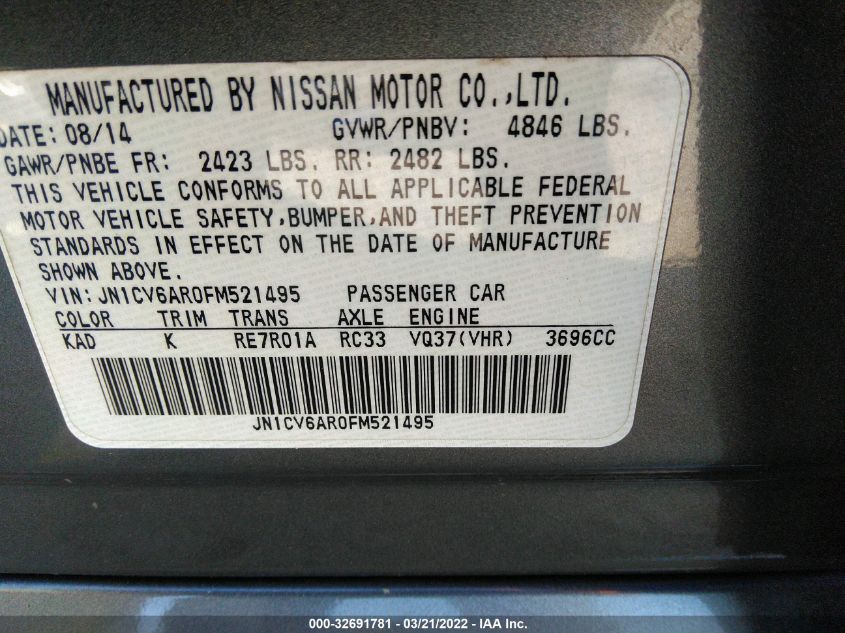 2015 INFINITI Q40 JN1CV6AR0FM521495