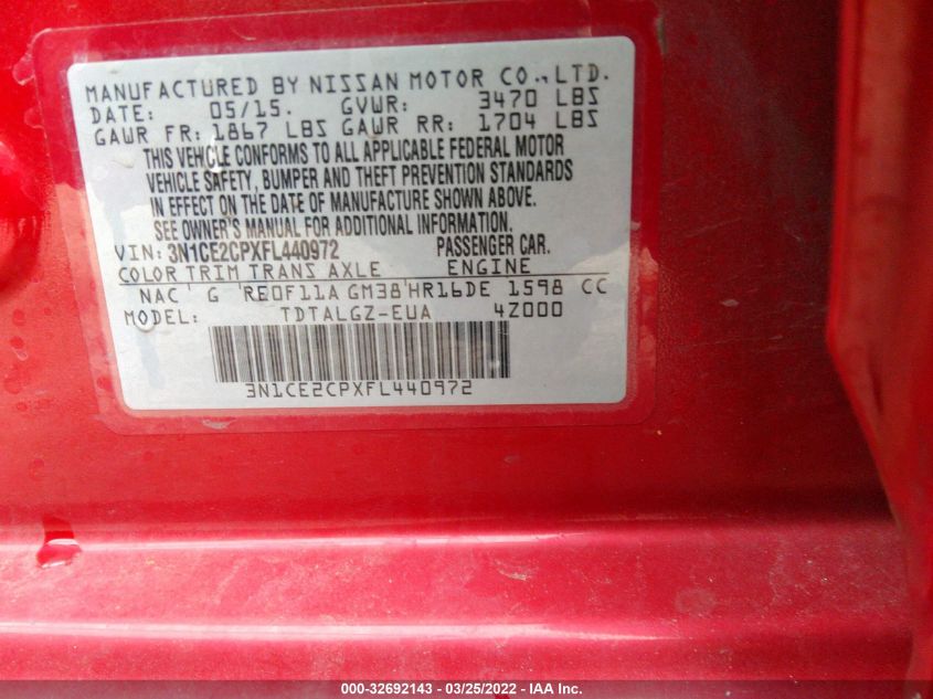 2015 NISSAN VERSA NOTE SR 3N1CE2CPXFL440972