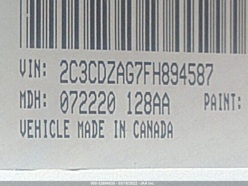2015 DODGE CHALLENGER SXT 2C3CDZAG7FH894587