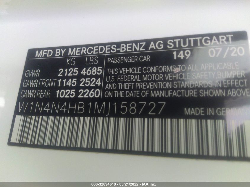 2021 MERCEDES-BENZ GLA GLA 250 W1N4N4HB1MJ158727