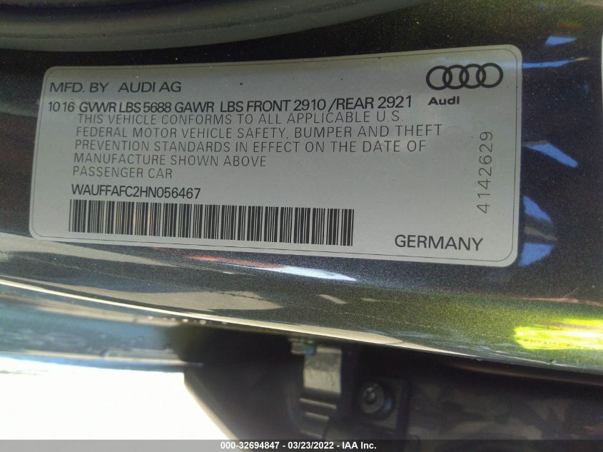 2017 AUDI S6 PREMIUM PLUS WAUFFAFC2HN056467