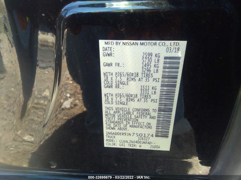 2018 NISSAN FRONTIER SV V6 1N6AD0ER9JN750174