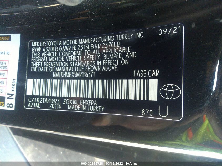 2021 TOYOTA C-HR LE/XLE/LIMITED/NIGHTSHADE NMTKHMBX5MR136371