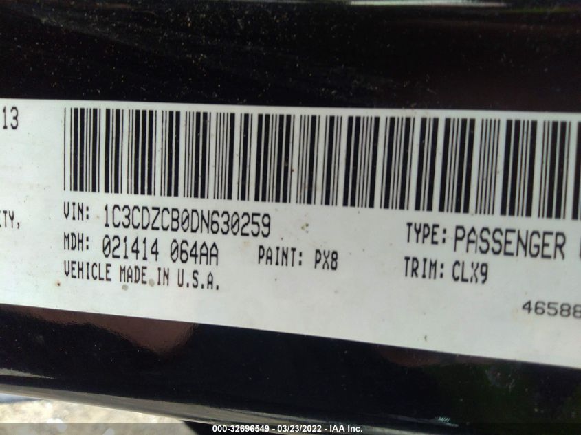 2013 DODGE AVENGER SXT 1C3CDZCB0DN630259