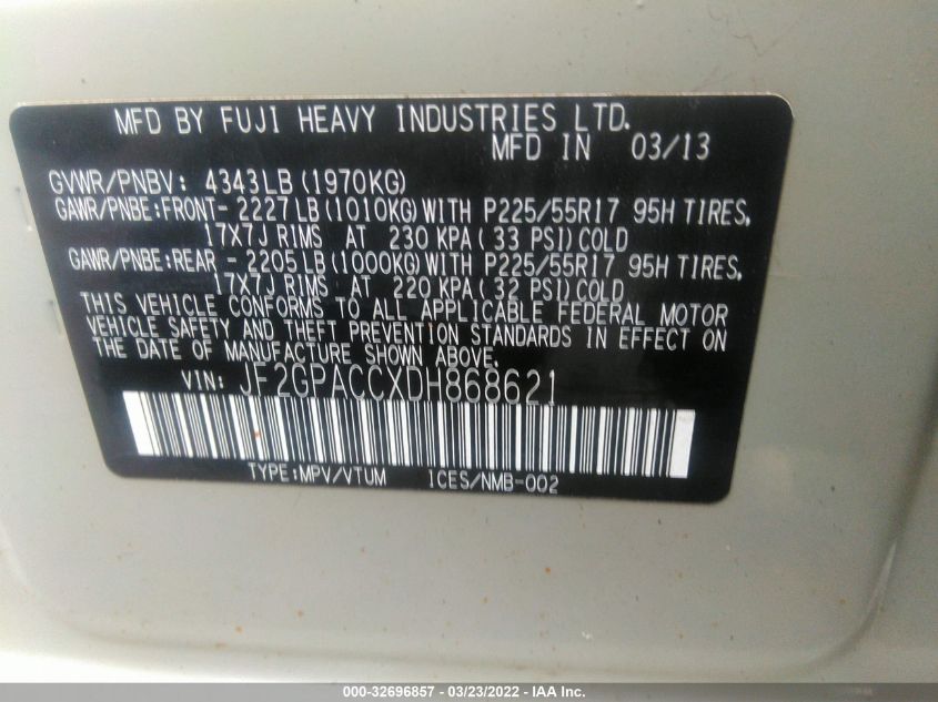 2013 SUBARU XV CROSSTREK PREMIUM JF2GPACCXDH868621