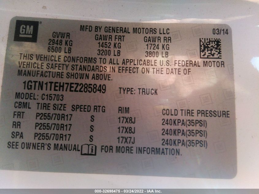 2014 GMC SIERRA 1500 1GTN1TEH7EZ285849