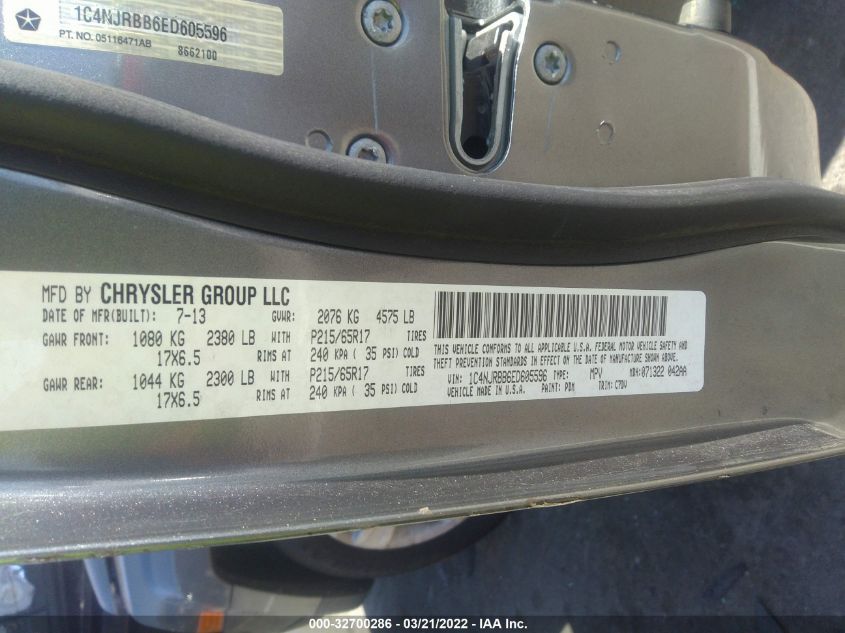 2014 JEEP PATRIOT SPORT 1C4NJRBB6ED605596