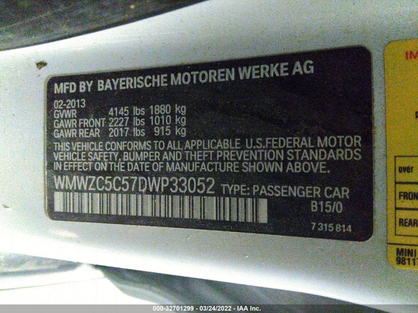 2013 MINI COOPER COUNTRYMAN S ALL4 WMWZC5C57DWP33052