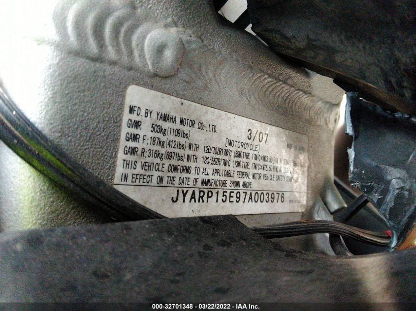 2007 YAMAHA FJR1300 JYARP15E97A003976